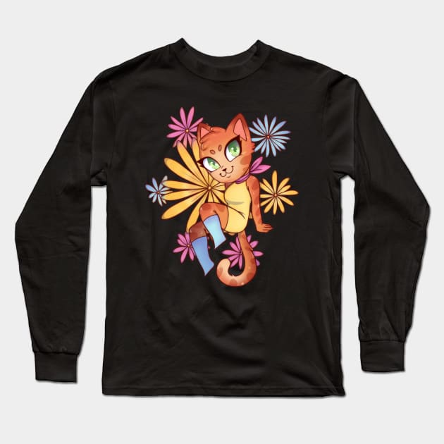 Pan cat with flowers Long Sleeve T-Shirt by Itsacuteart